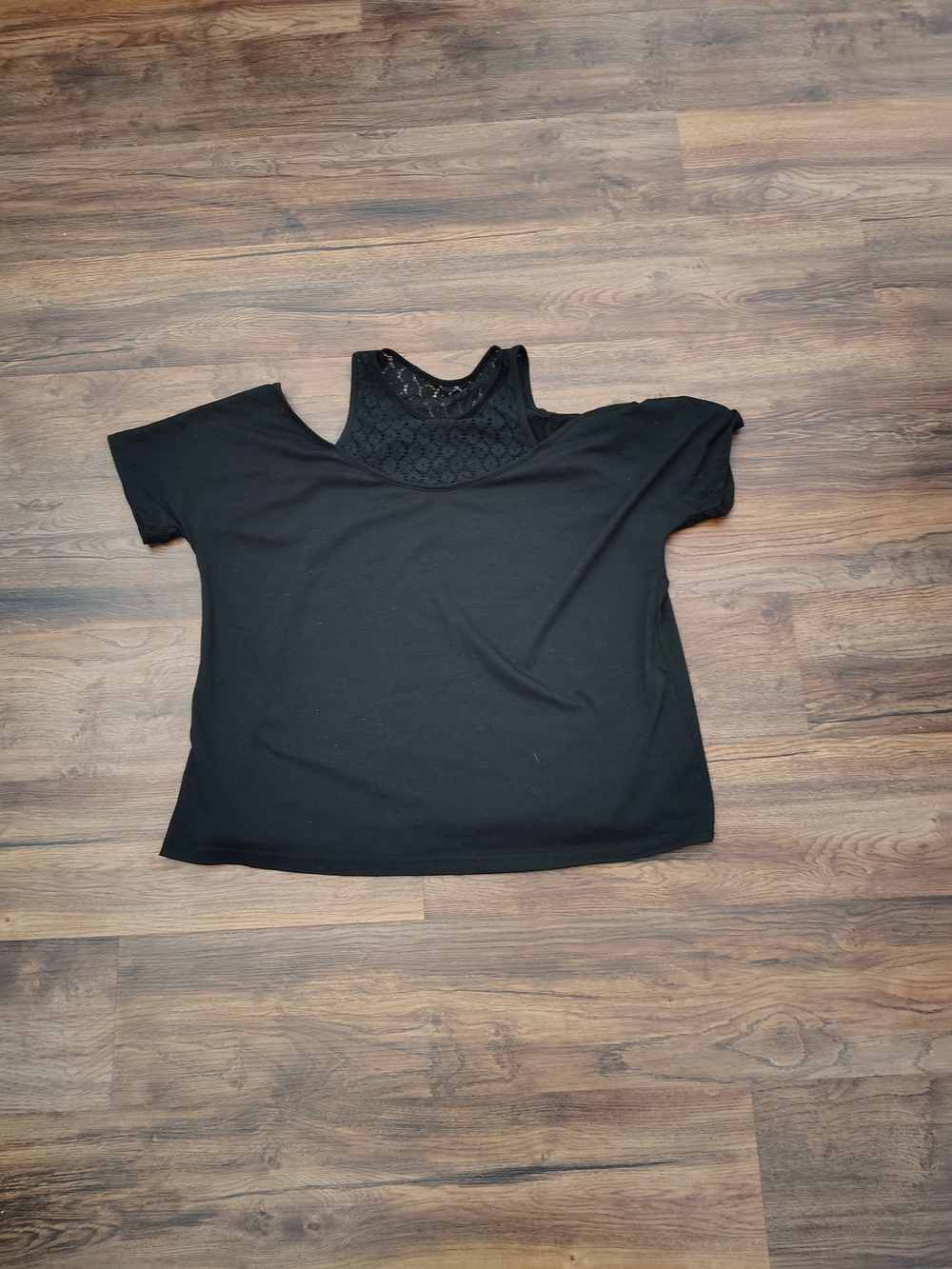 Black Lace-Back Cold Shoulder Women's Top by